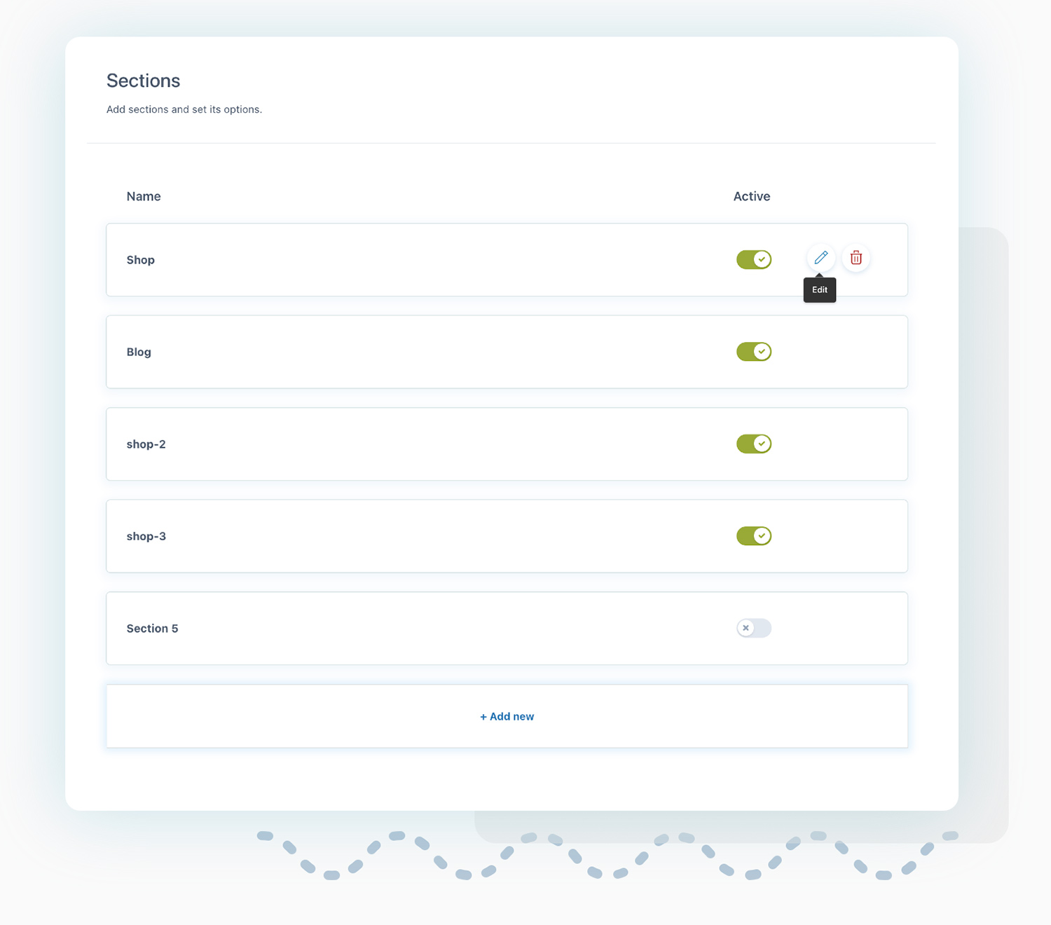 Infinite scrolling sections