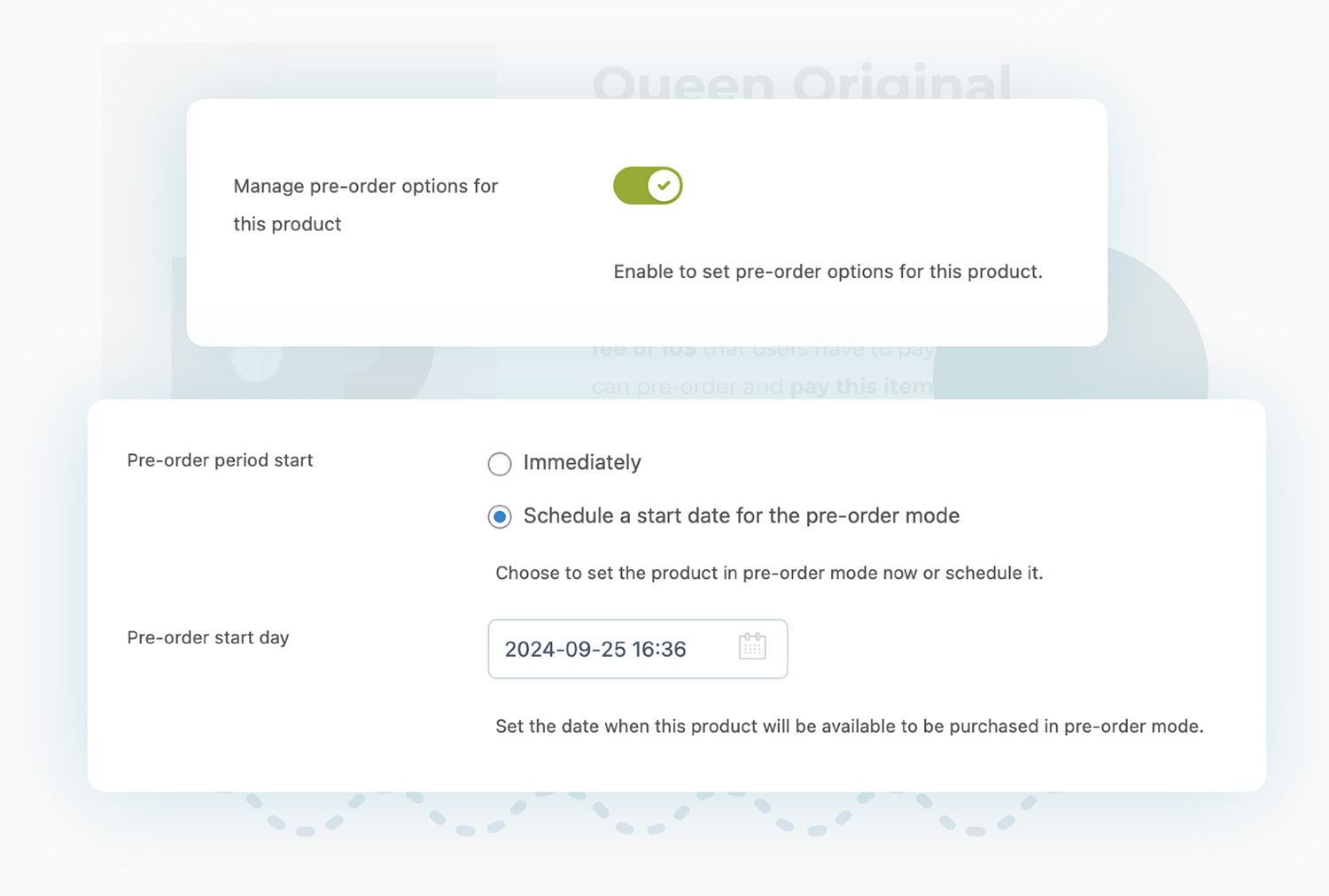 Manually enable the pre-order status on products or categories