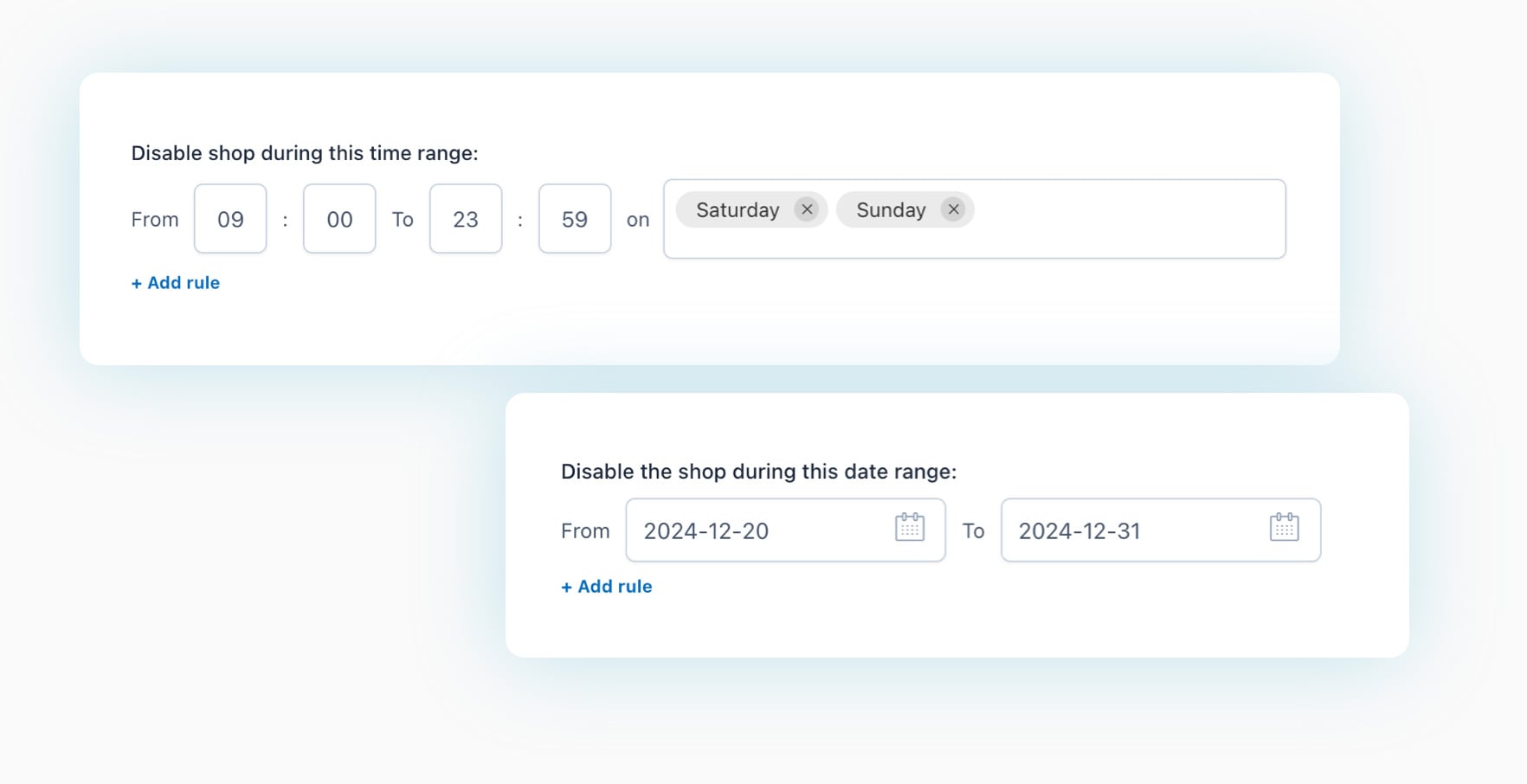 Catalog mode - Shop opening hours 