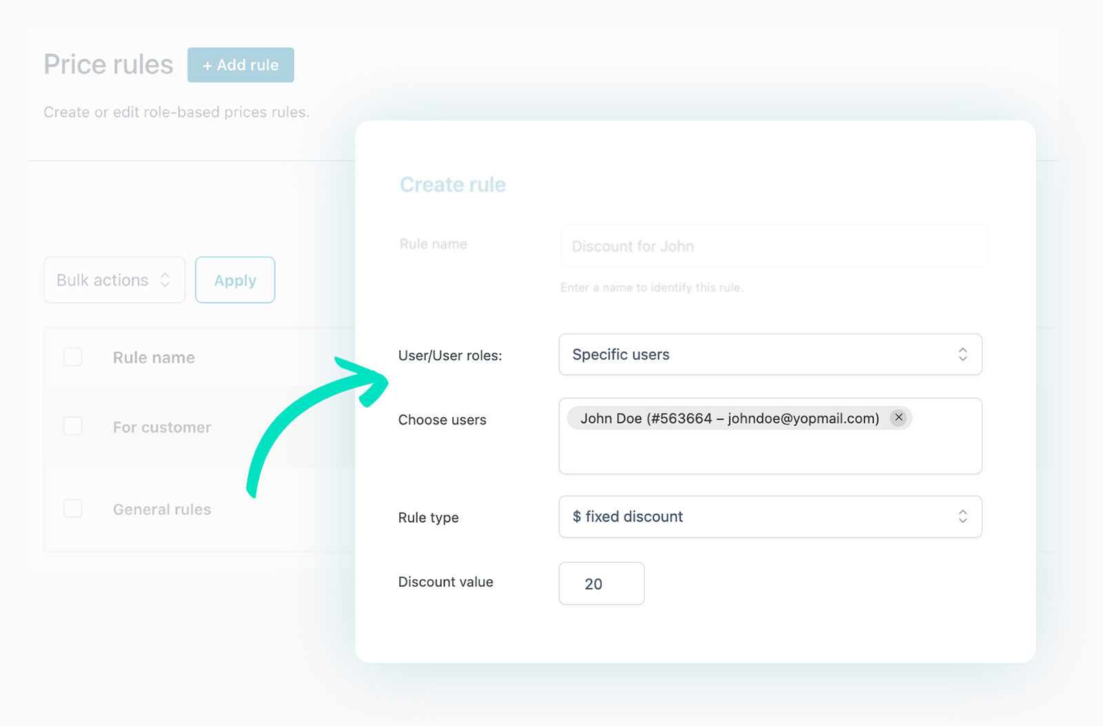Price rule for specific user