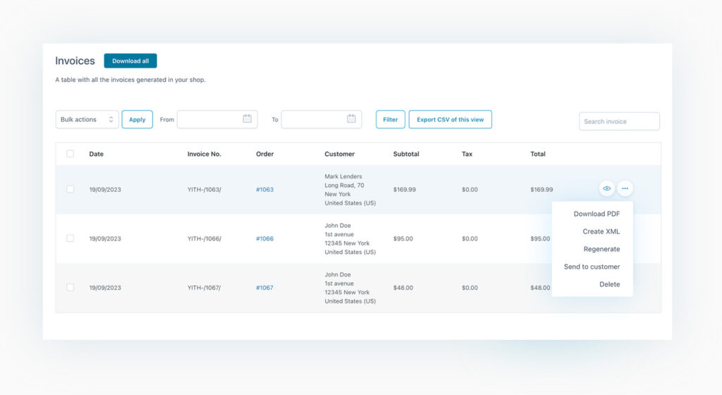 Invoices dashboard
