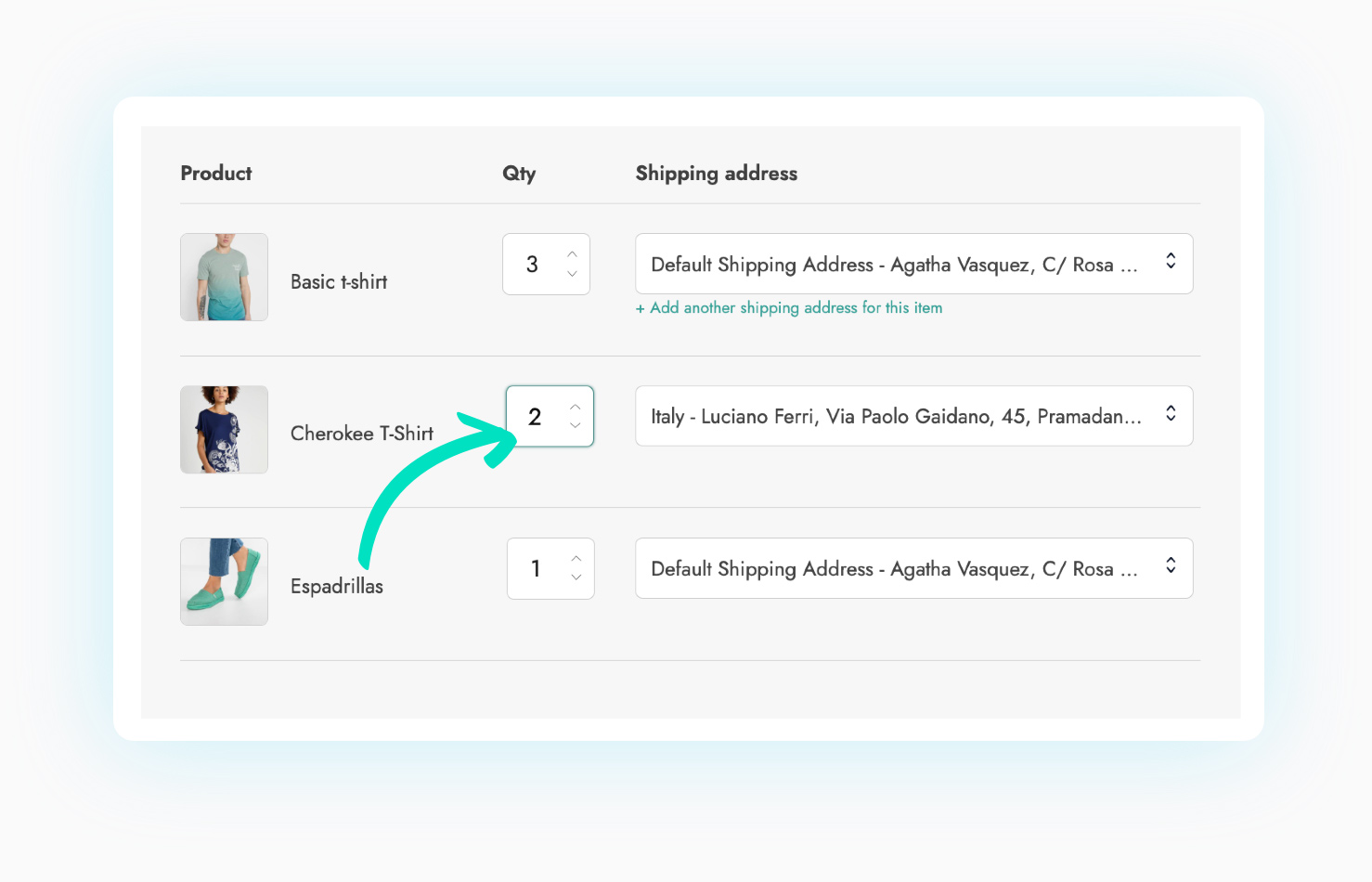 Select product quantity by address
