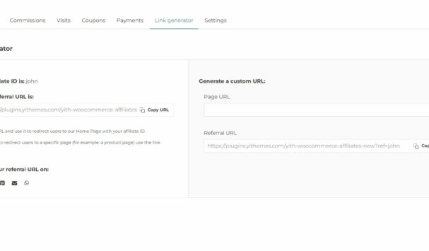 Affiliate dashboard - Link generator