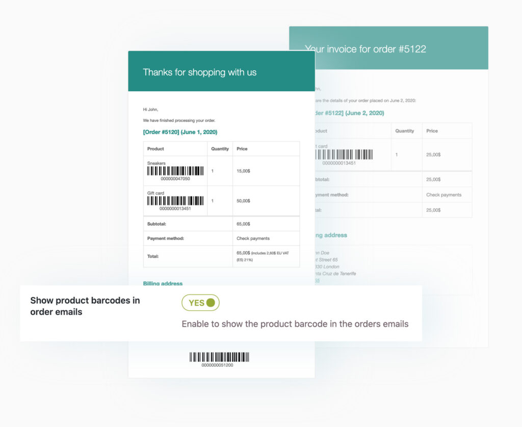 Show QR code or barcode in order summary