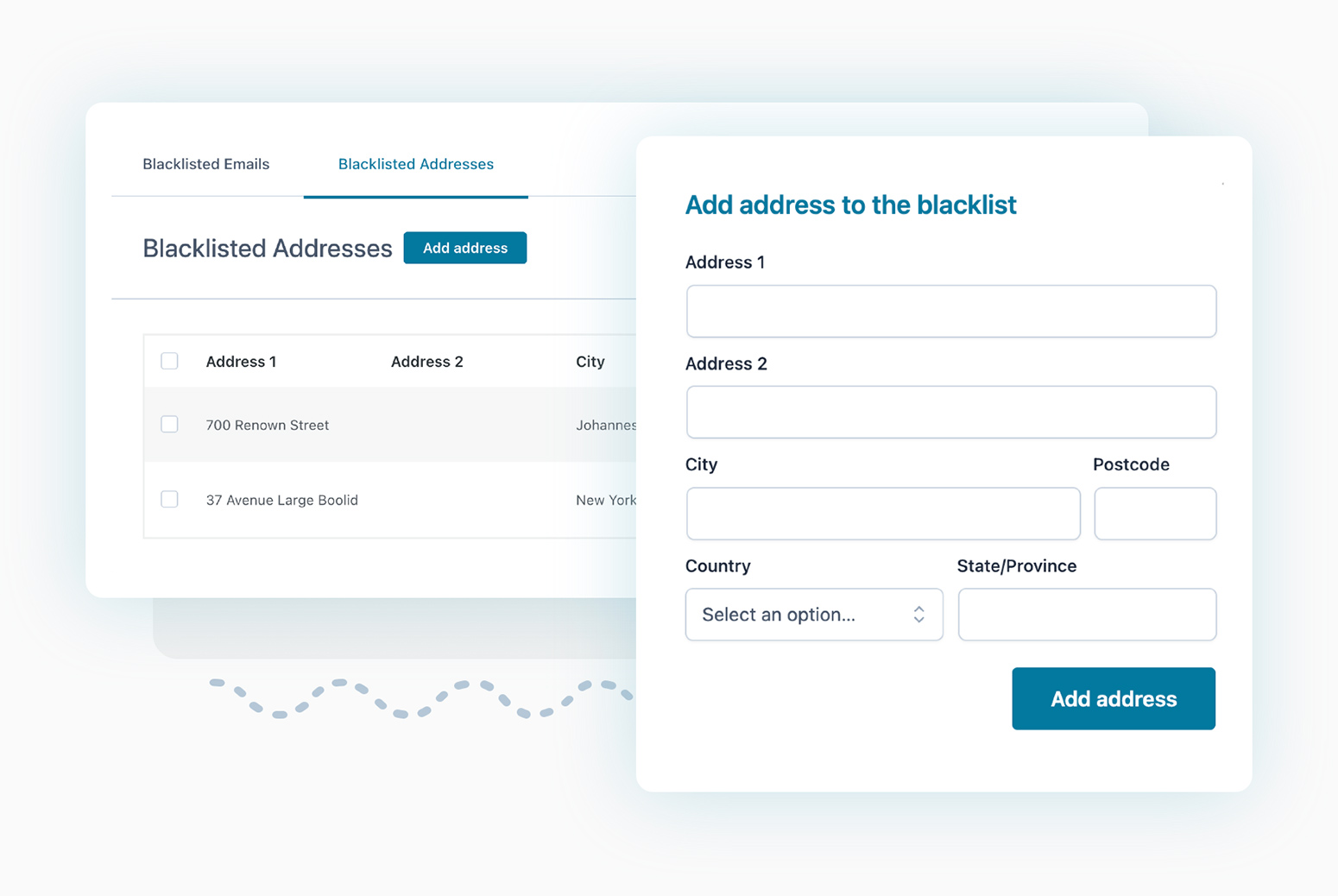 Blacklisted addresses