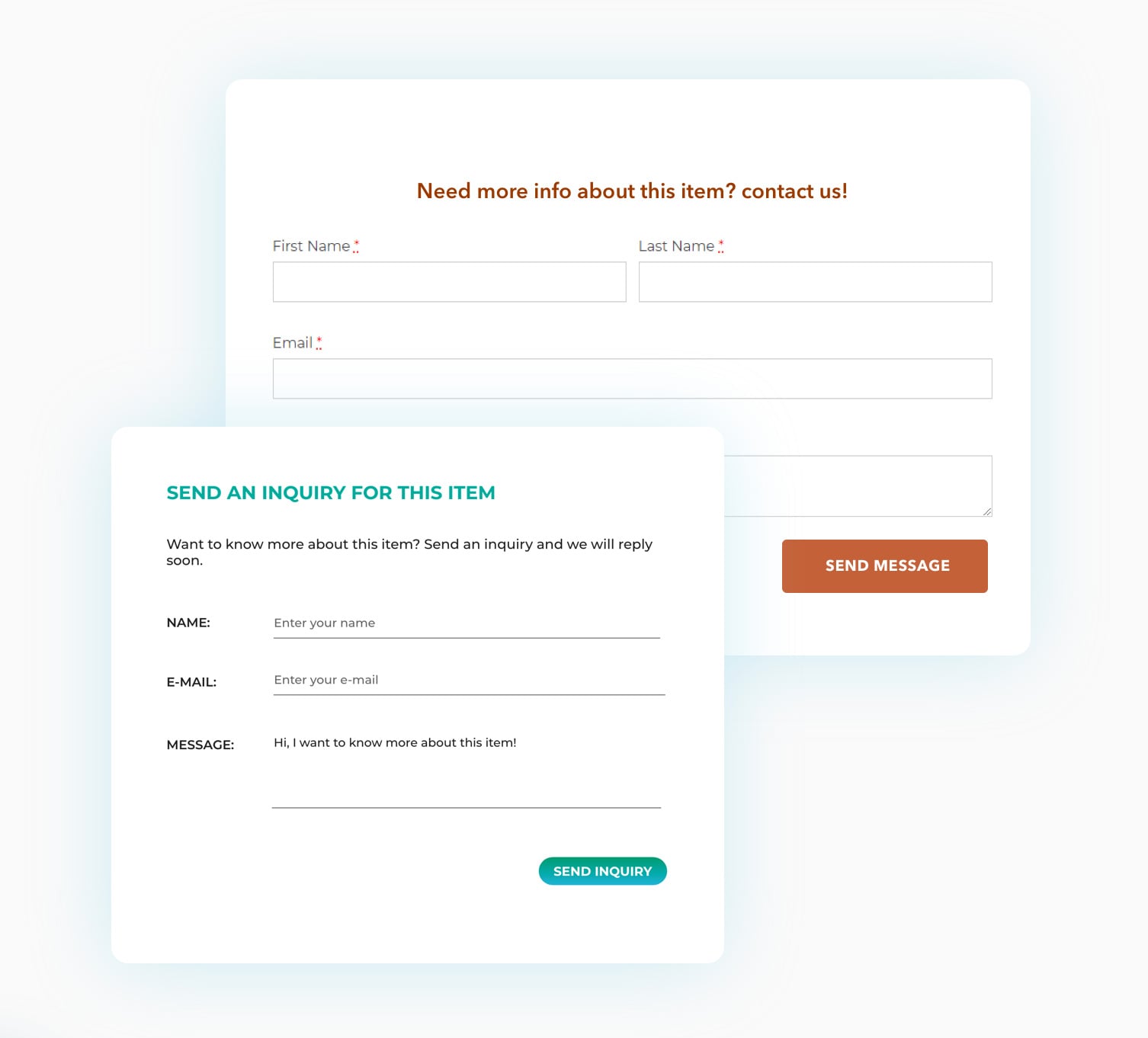 Contact form on product page