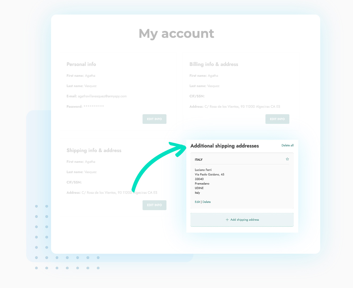 Multiple shipping addresses in My account