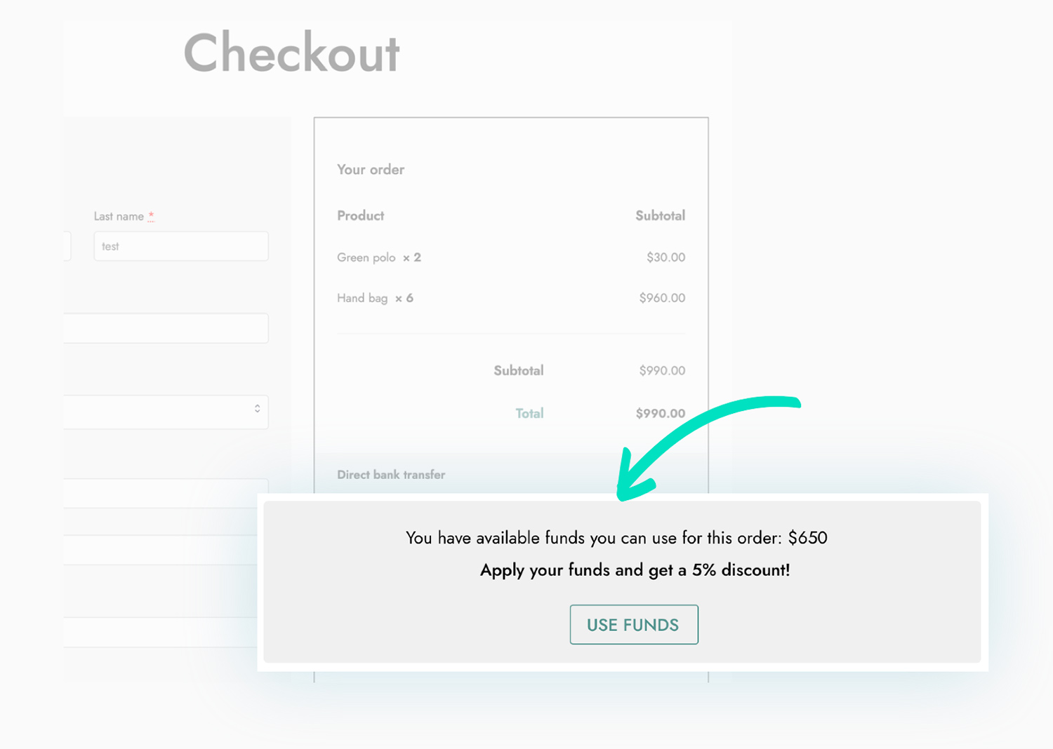 Partial payment with funds