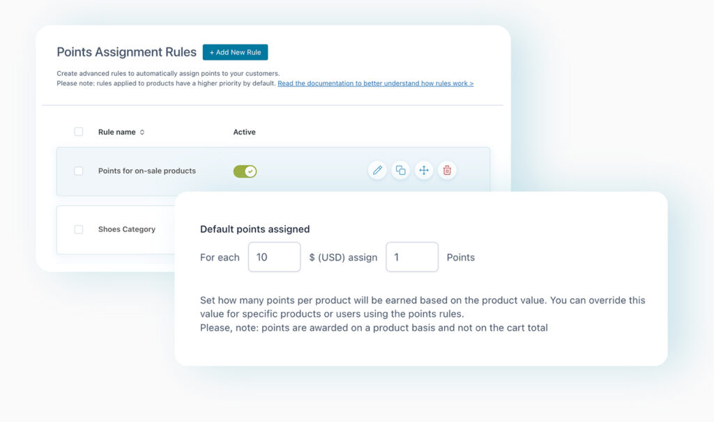 Set different points by product