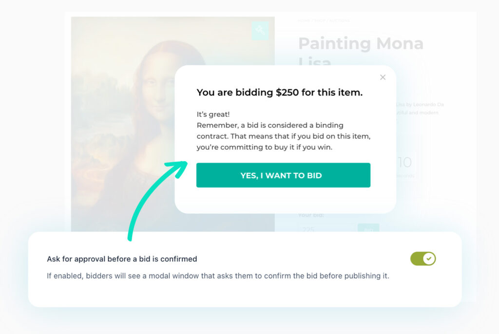 Ask for auction bid confirmation