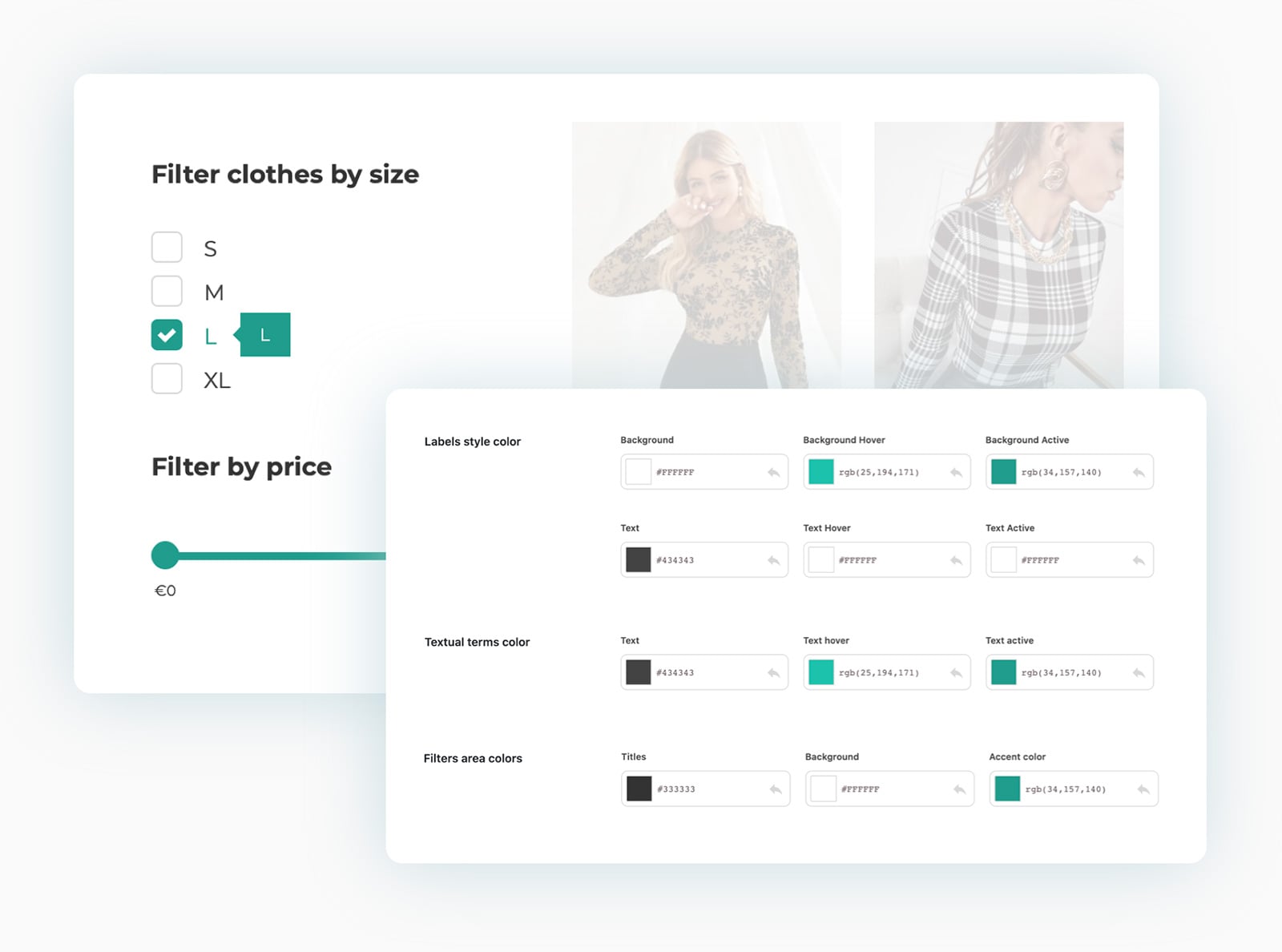 Colors of the filter area
