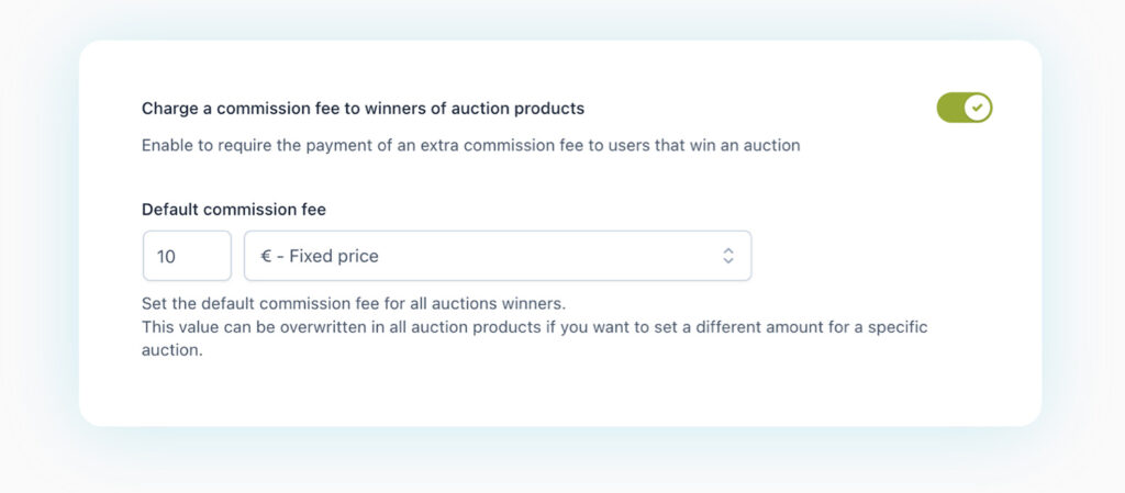 Auction commission payment winner