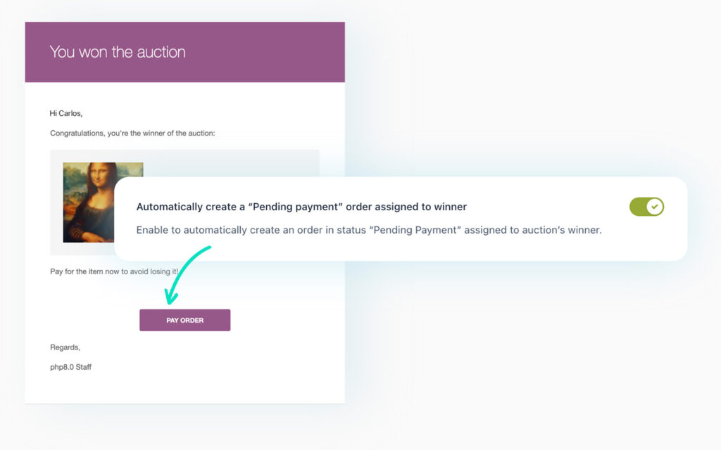 Auction winner pending order