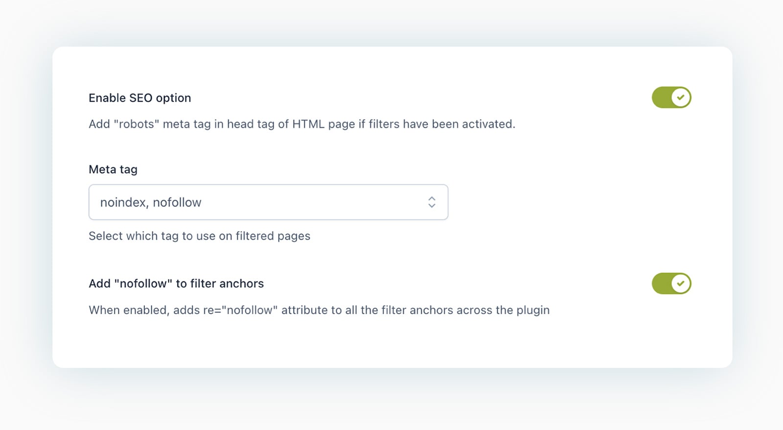 Index filters or no follow