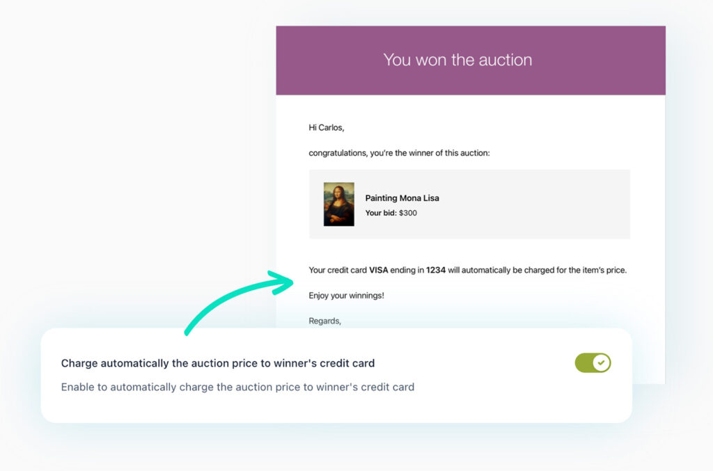 Automatic charge of winner auction