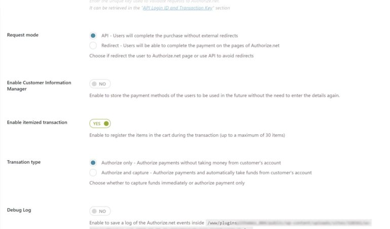 Credit card payment settings (2/2)