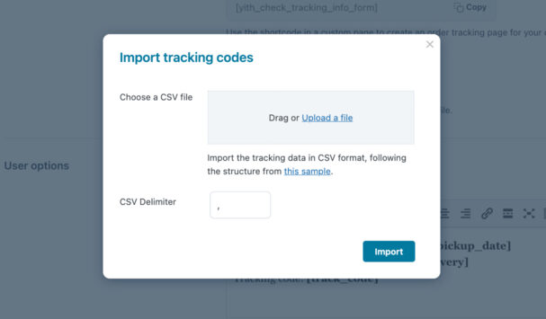 Import tracking codes