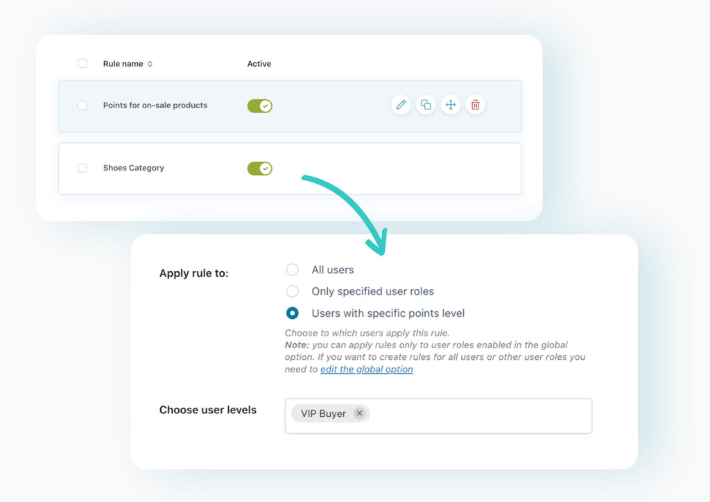 Imposta punti diversi per utente