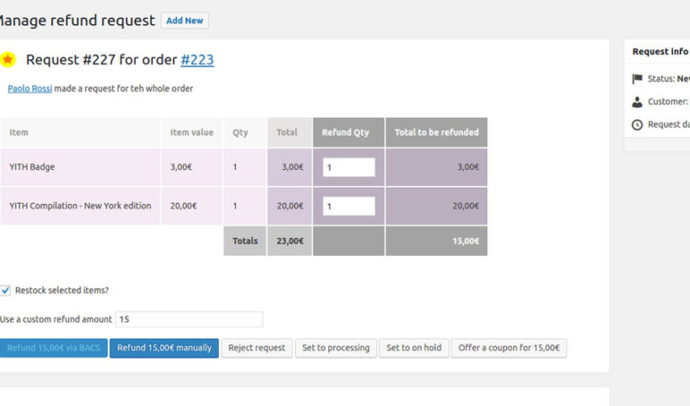Manage refund request