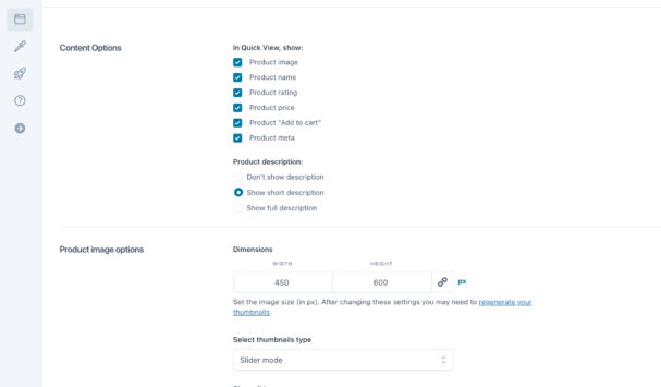 Quick view content options (1/2)