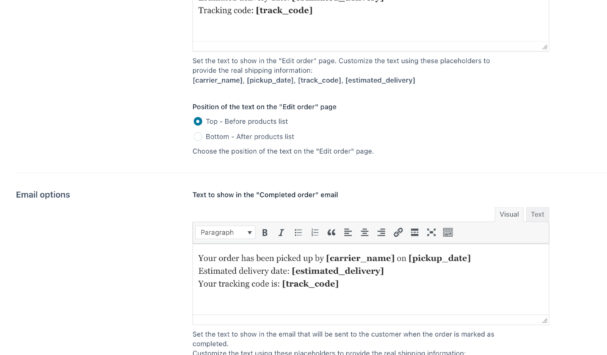 User and email options