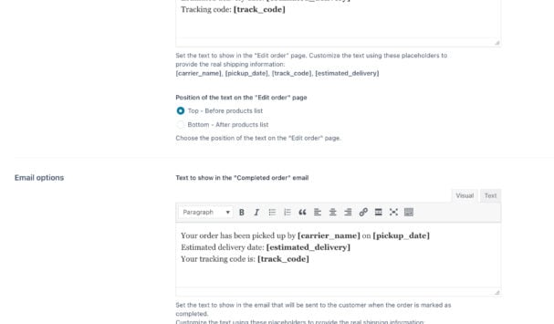 User and email options