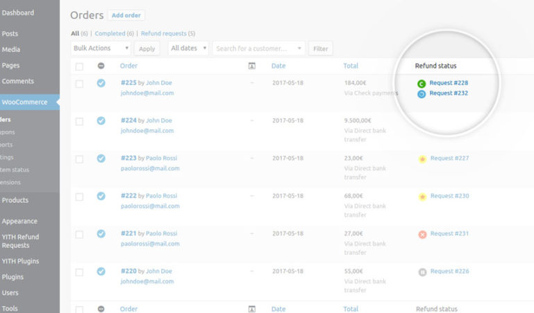 Orders list - Refund status