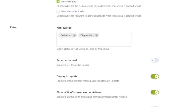 Custom status settings (3/3) - Actions