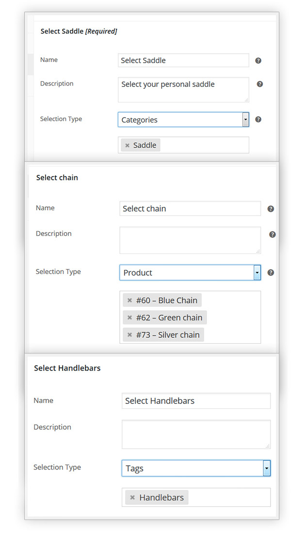 Selection type of products