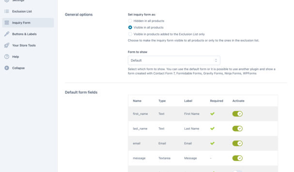 Inquiry form settings (1/2)