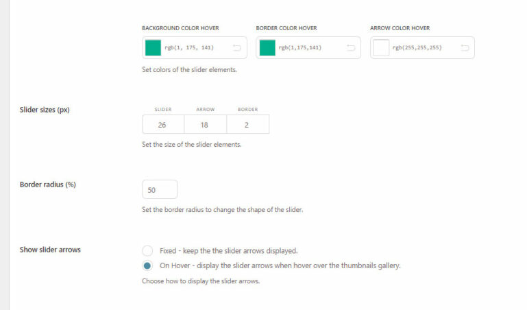 Product gallery options (2/2) - Slider options
