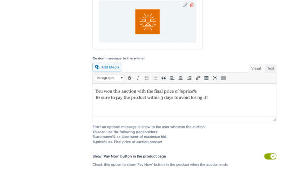 Auction payment - Winner options