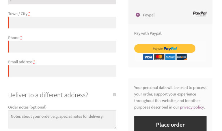 Checkout - PayPal payment selected