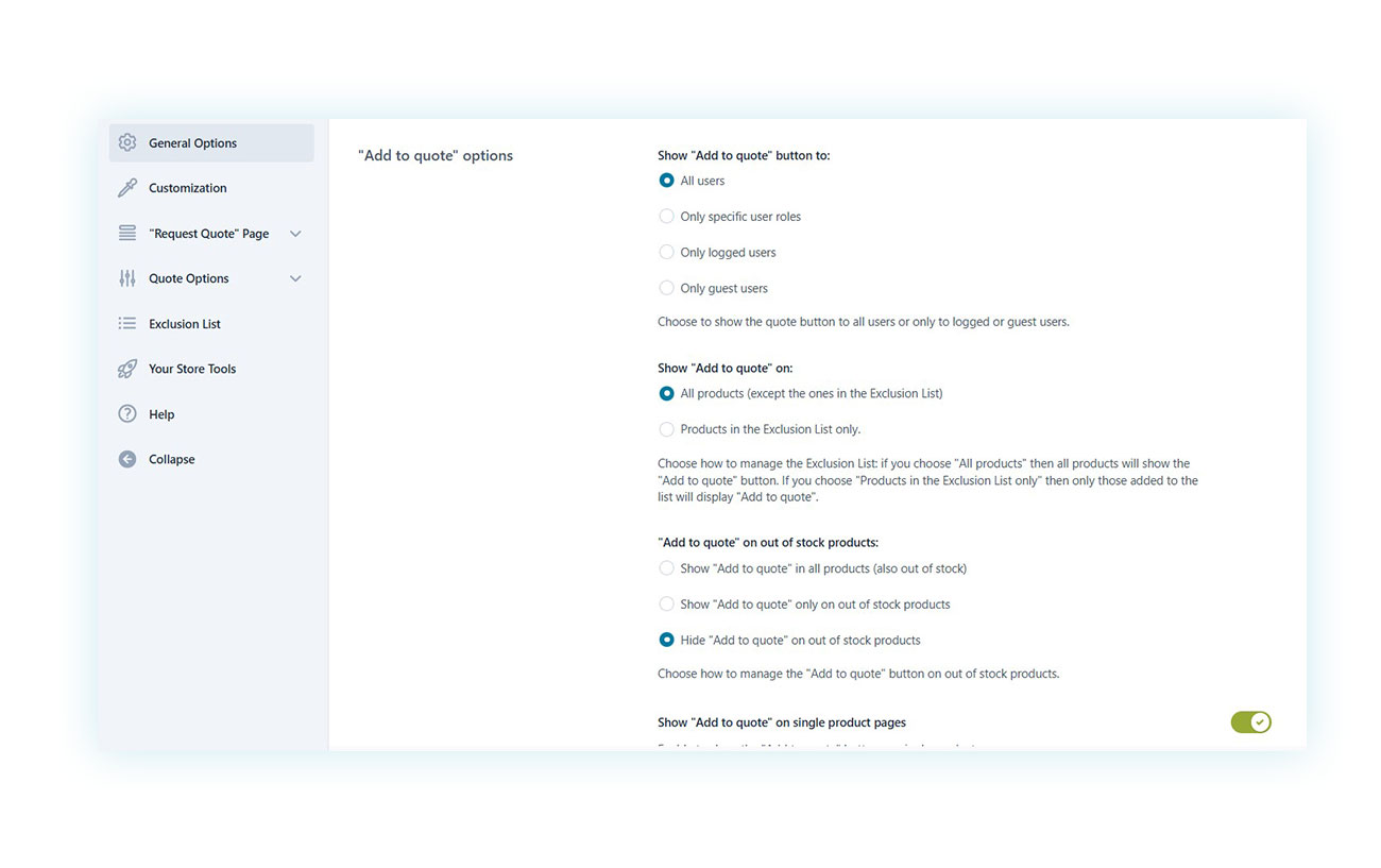 Add to quote options