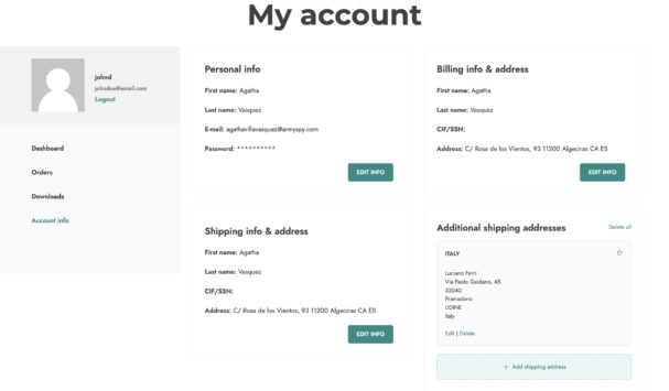 Manage shipping addresses in My account