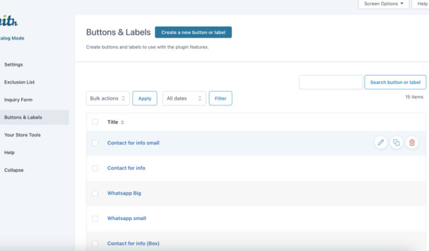 Buttons and labels list