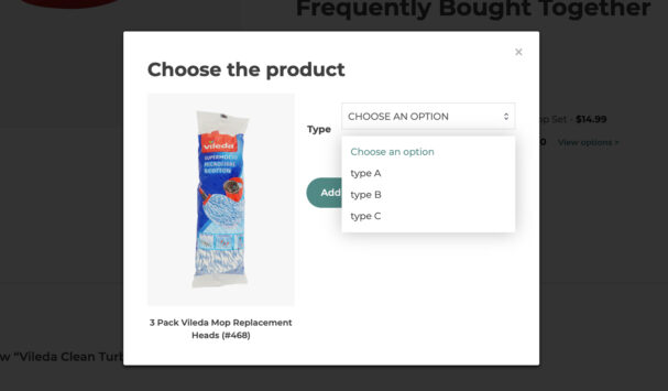 Select variation from a modal window