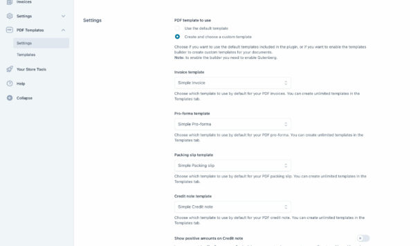 Custom template settings