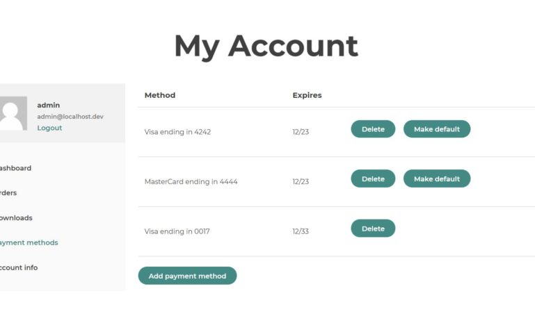 List of payment gateways in My Account
