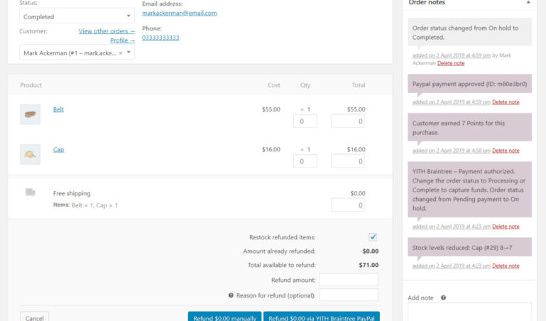 Refund option on product detail page
