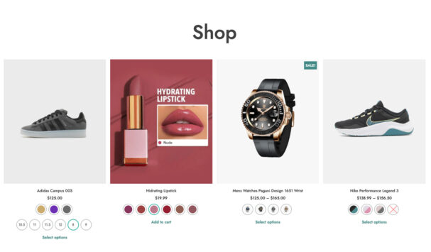 Swatches on Shop page