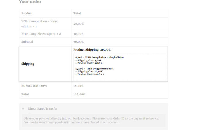 Shipping costs in page "Checkout"