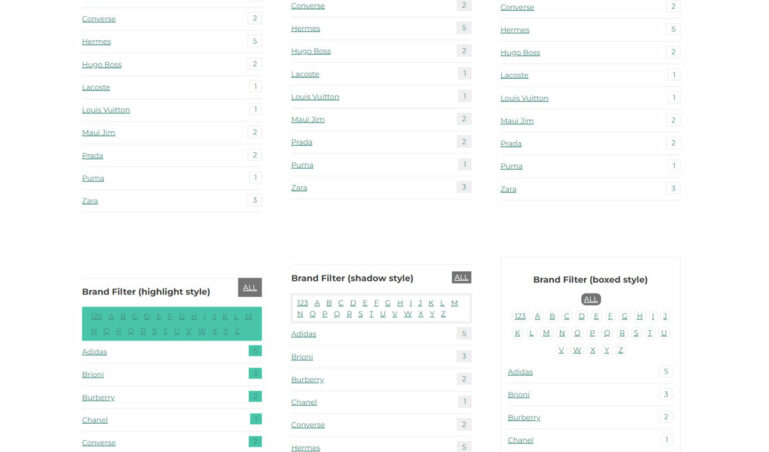 Brand filter - shortcode