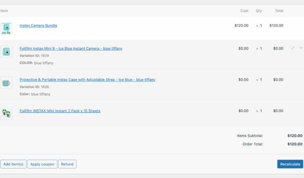 Price in order - bundle price