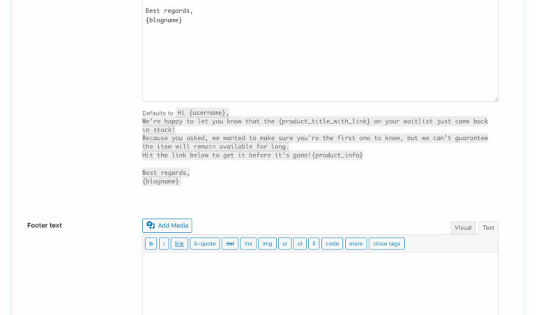 Email editor - Product back in stock