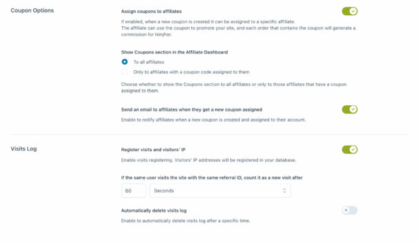 General options (3/3) - Coupons and visits