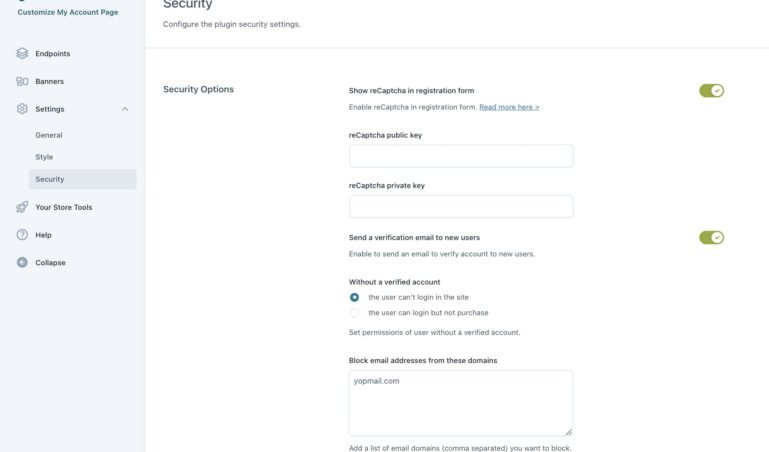 Settings - Security