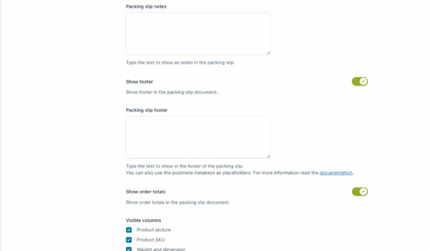 Default template settings  - packing slip
