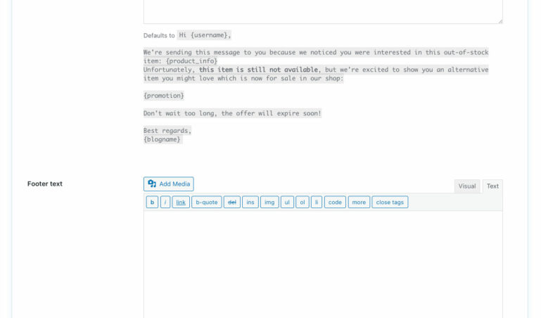 Email editor - promotional email settings