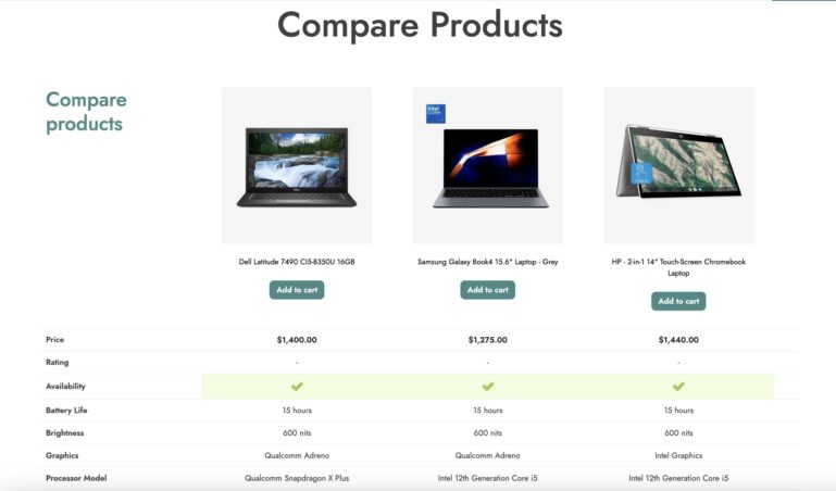 Comparison table - Page